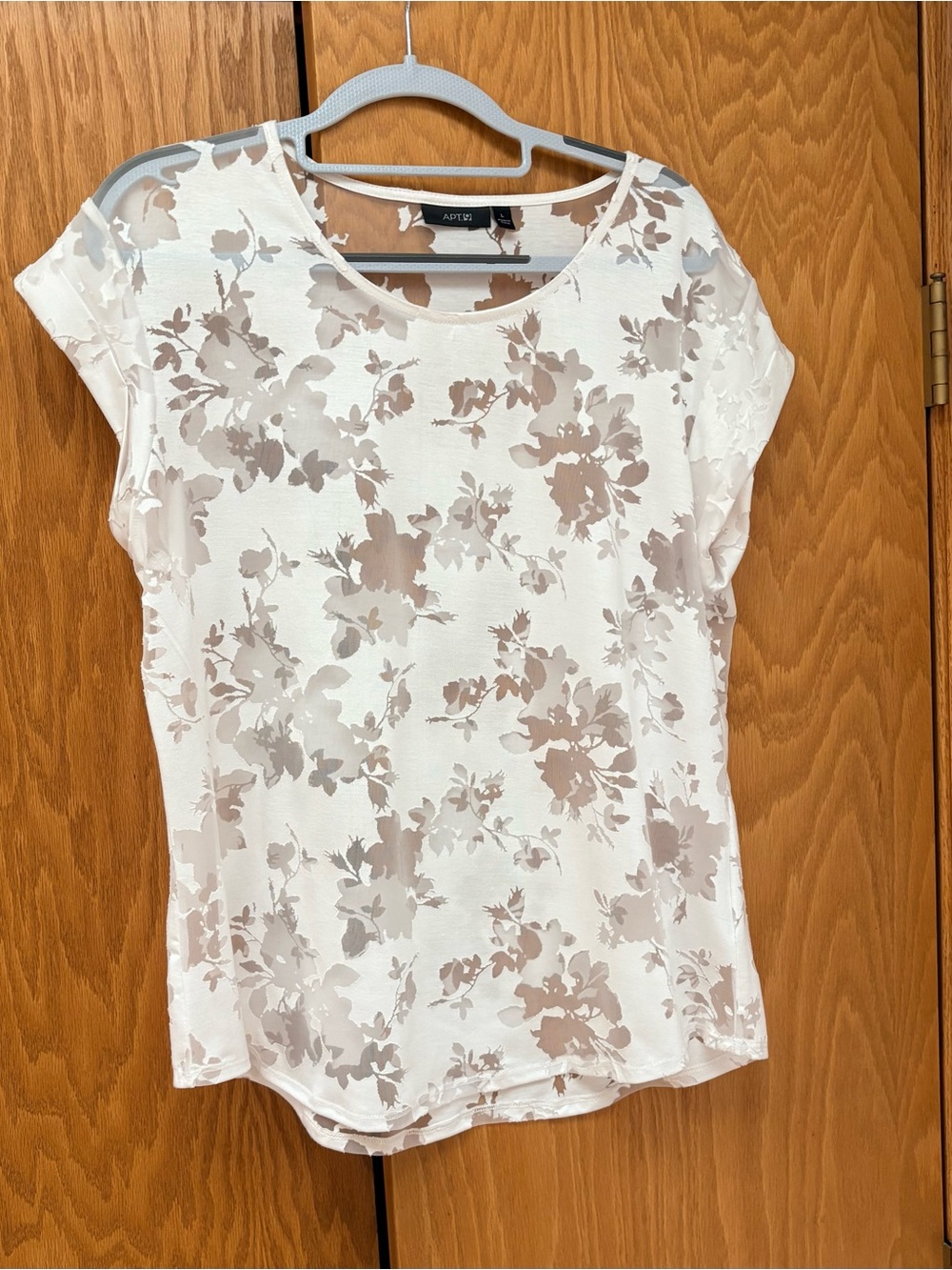 Apt. 9 White Semi-Sheer Floral Cap-Sleeve Top Size Large